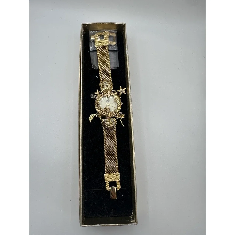Kirk’s Folly “Angel Time” Celestial Fairy Wristwatch Gold Tone 1994 Anniversary
